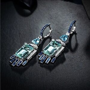 NWOT Gorgeous blue art deco, long earrings 2.5”